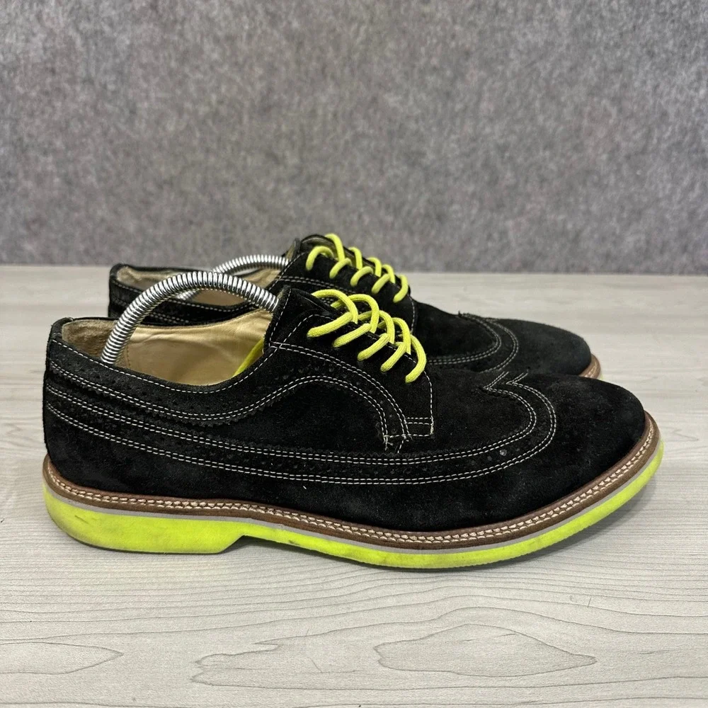 1901 Wingtip Oxford Mens 12 Black Neon Yellow Suede Derby Dress Shoes M20411